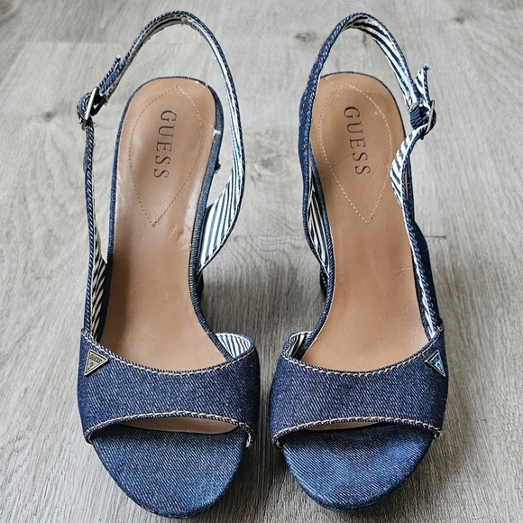 Guess Denim Slingback Wedge Sandals – Size 8M - Picture 2 of 12
